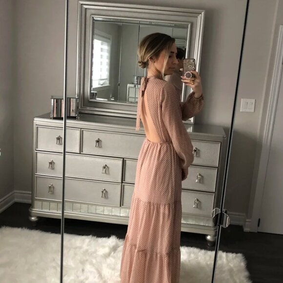 NWT MINKPINK Open Back Blush with Black Polkadot Maxi Dress XSMALL - Picture 4 of 16